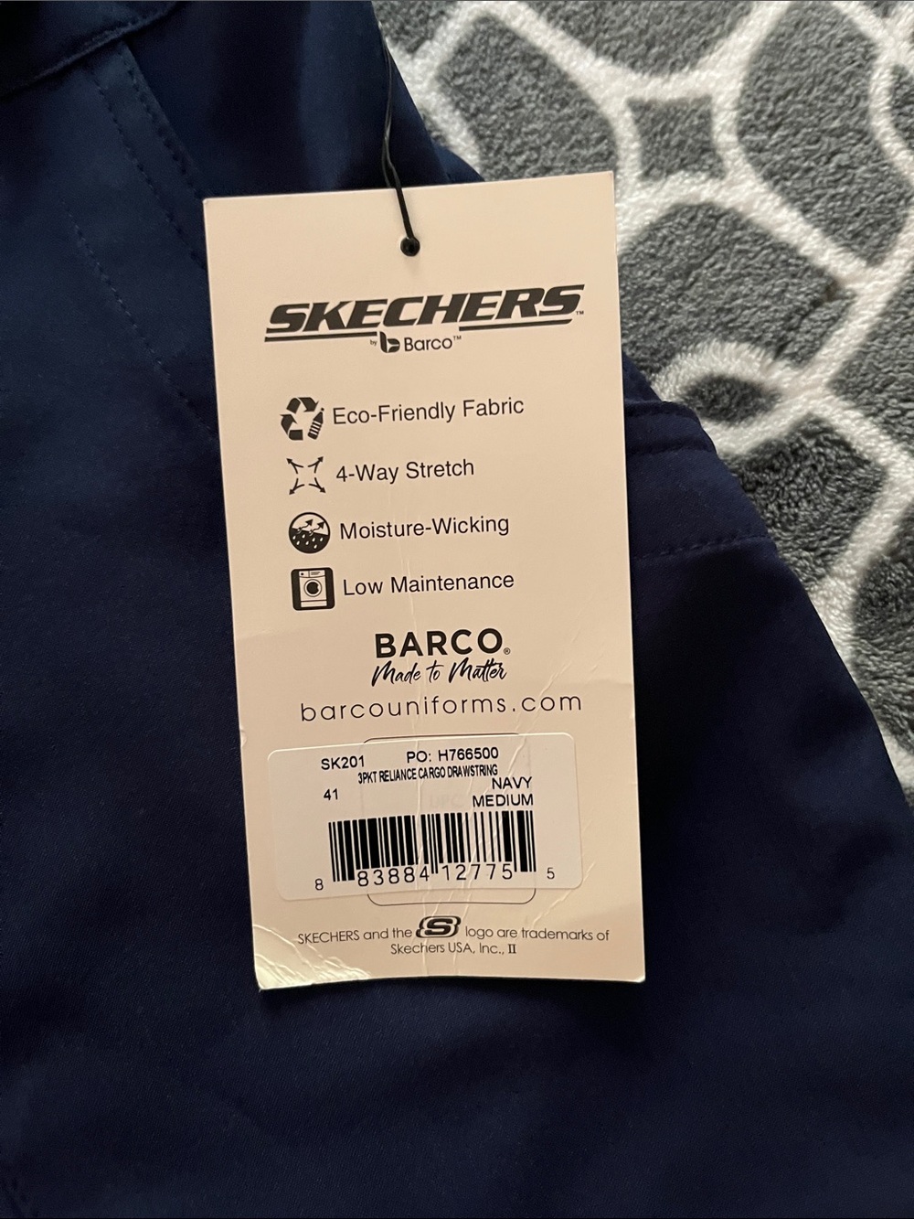 Skechers Navy Barco Scrub Top - Moisture-Wicking Navy